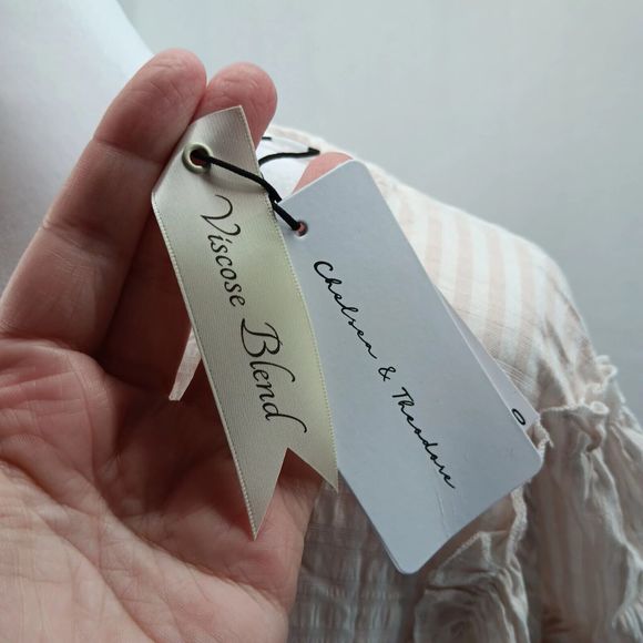 NWT Chelsea & Theodore Women SZ XS Taupe Striped Blouse Flutter Sleeves $68 MSRP - Picture 5 of 13